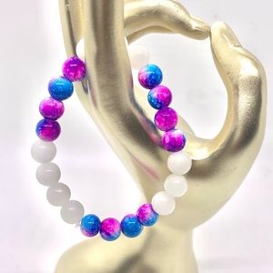 [Swirl World] Pretty Glass and White Agate Beaded Bracelet